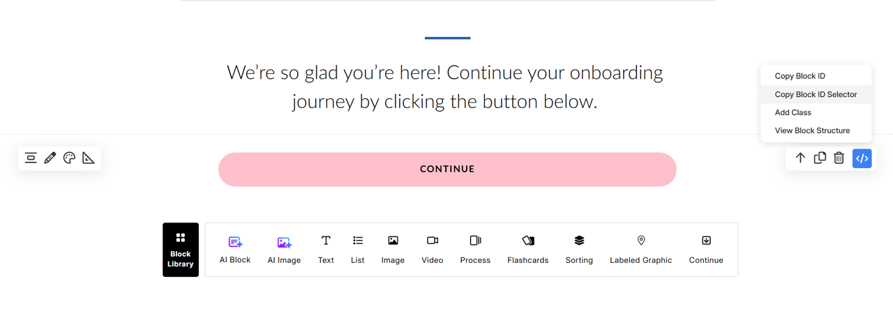 RiseOverride Copy Block ID Selector feature showing pink button example